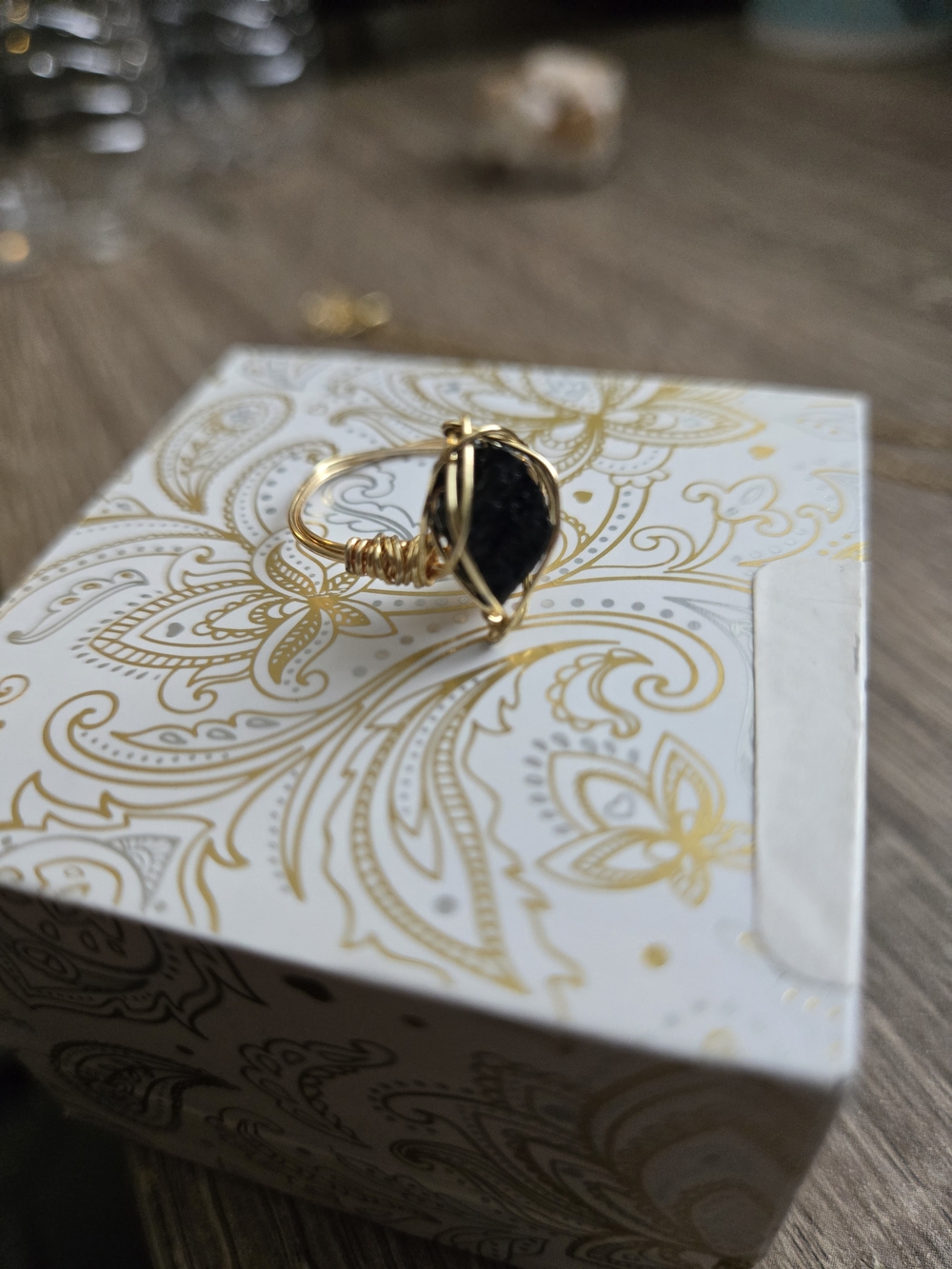 Gold Wire-Wrap Ring with Tourmaline Stone